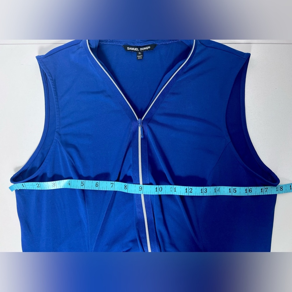 Samuel Dong Plisse Sculpture Dress Sleeveless Asymmetric Zip Front Royal Blue XL - Picture 7 of 8